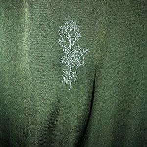 GREEN SILK BOMBER WITH ROSE EMBROIDERY